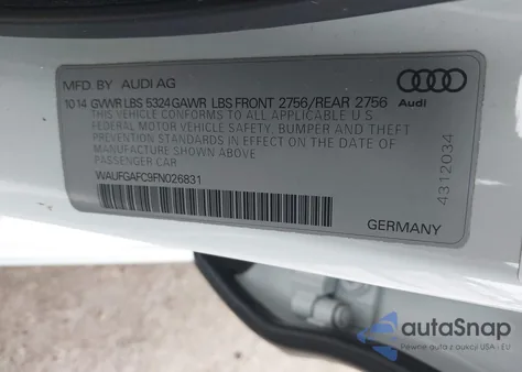 2015 Audi A6 3.0T Premium Plus from USA, damaged, VIN WAUFGAFC9FN026831